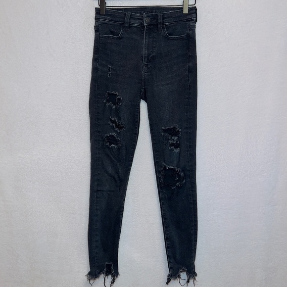 American Eagle Next Level Stretch Distressed Super Hi Rise Jegging Crop Jeans - Picture 1 of 7
